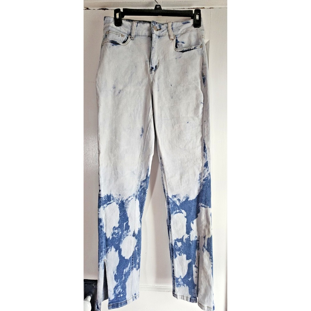 LUXE MODA‎ woman Sz 10 acid wash split leg ankle straight stretch jeans
